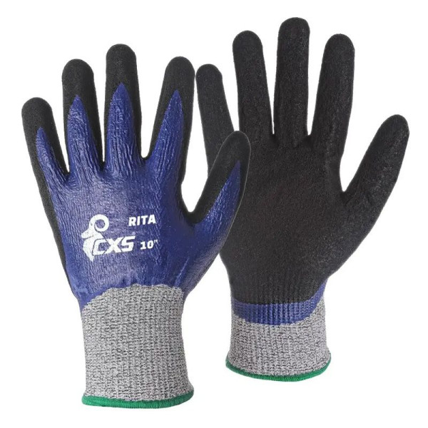 Gants de travail CXS Rita pour travaux lourds en milieu humide - Catégorie 2, protection anticoupure D, résistance à l'abra