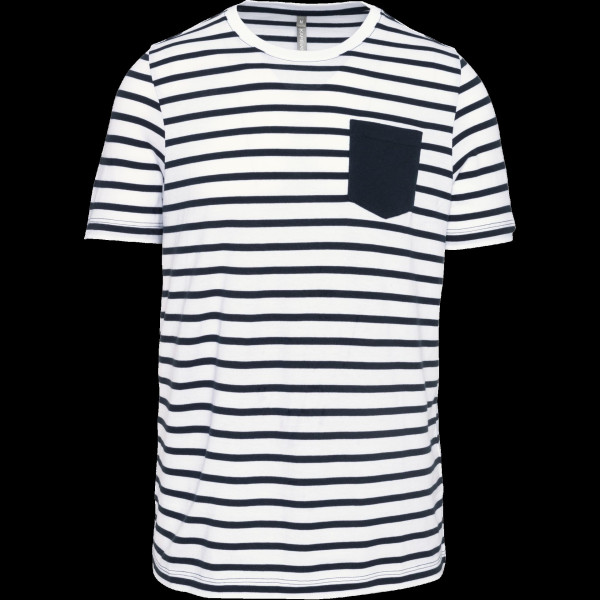 T-shirt rayé marin homme personnalisable avec poche – Communication par l’objet B2B