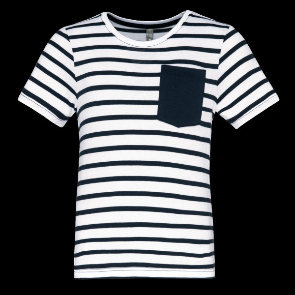 T-shirt rayé marin enfant personnalisable avec poche – Communication par l’objet pour entreprises et associations