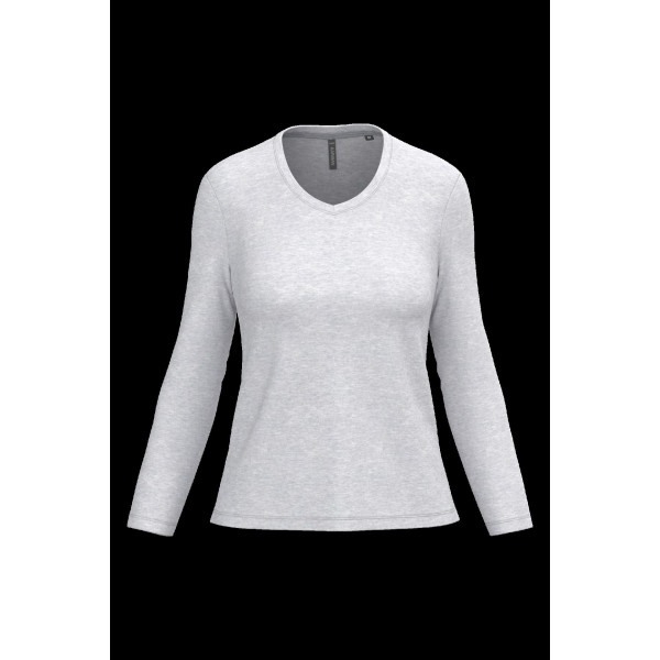 T-shirt col V manches longues femme personnalisable pour entreprises – 100% coton – BCM Goodies