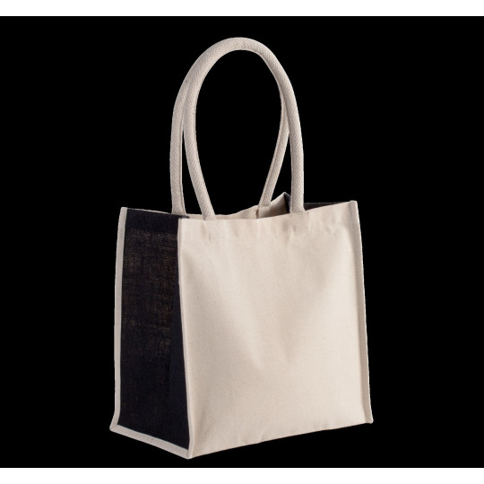 Sac cabas en coton canvas avec empiècements jute et anses 55 cm – Objet publicitaire personnalisé pour entreprises