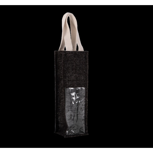 Sac porte-bouteille en toile de jute avec fenêtre et poignées – Personnalisable pour cadeaux d’entreprise
