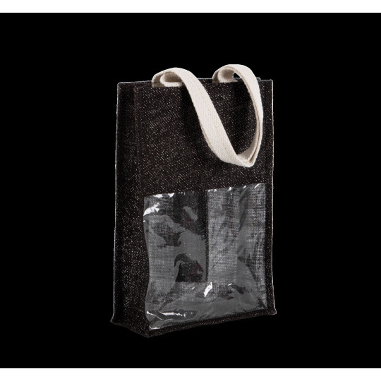 Sac porte-bouteilles en jute pour deux bouteilles avec fenêtre et poignées – Objet publicitaire B2B BCM Goodies