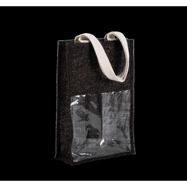 Sac porte-bouteilles en jute pour deux bouteilles avec fenêtre et poignées – Objet publicitaire B2B BCM Goodies