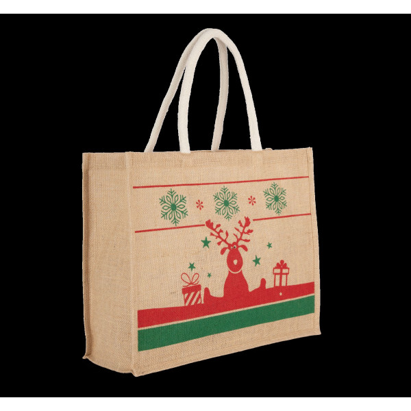 Sac shopping de Noël en jute personnalisable pour communication d’entreprise – BCM Goodies