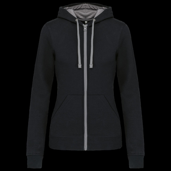 Sweat-shirt zippé à capuche contrastée femme personnalisable pour entreprises | BCM Goodies