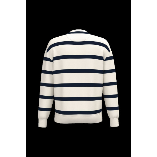 Sweat-shirt écoresponsable unisexe à col rond rayé en coton bio et polyester recyclé – Personnalisation B2B