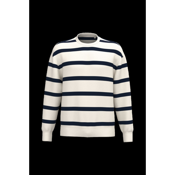 Sweat-shirt écoresponsable unisexe à col rond rayé en coton bio et polyester recyclé – Personnalisation B2B