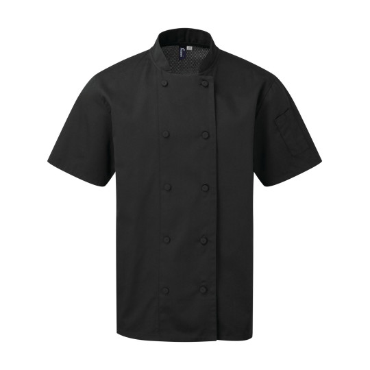 Veste chef cuisinier manches courtes Coolchecker® personnalisable – Vêtement professionnel BCM Goodies