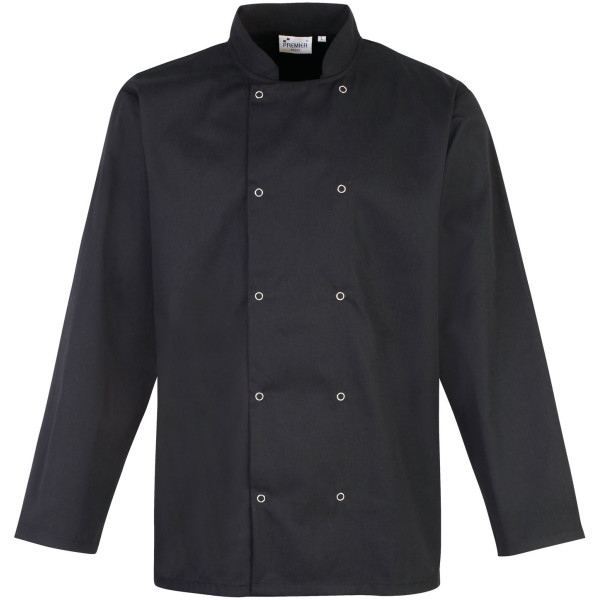 Veste de cuisine manches longues à boutons pression personnalisable – vêtement professionnel pour communication d’entreprise