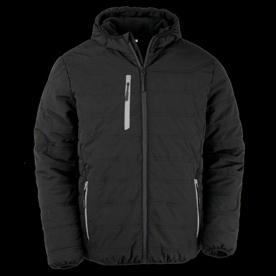 Veste matelassée recyclée personnalisable Black Compass – Goodie responsable pour communication d’entreprise