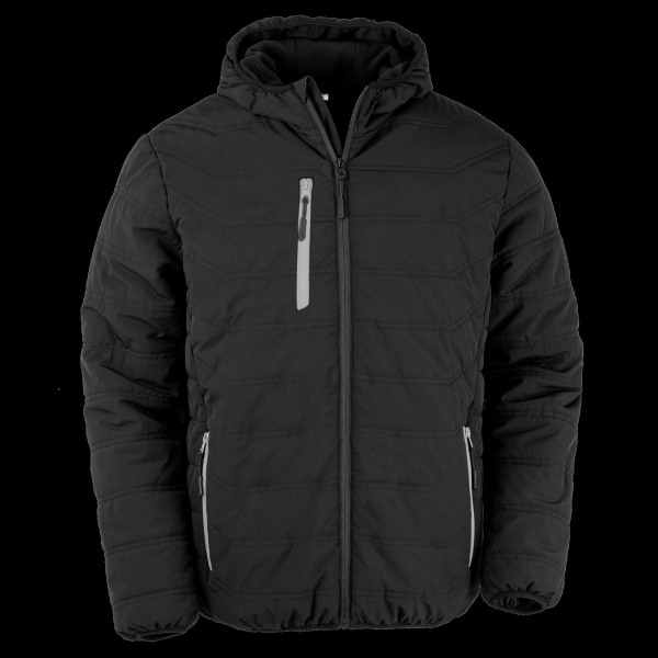 Veste matelassée recyclée personnalisable Black Compass – Goodie responsable pour communication d’entreprise
