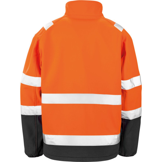 Veste softshell personnalisée haute visibilité avec bandes réfléchissantes, conforme EN ISO 20471, idéale pour communication d’e