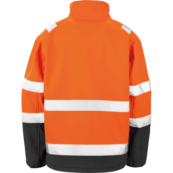 Veste softshell personnalisée haute visibilité avec bandes réfléchissantes, conforme EN ISO 20471, idéale pour communication d’e