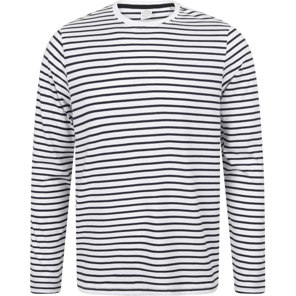 T-shirt rayé manches longues personnalisable en coton – Vêtement d’entreprise pour communication et fidélisation