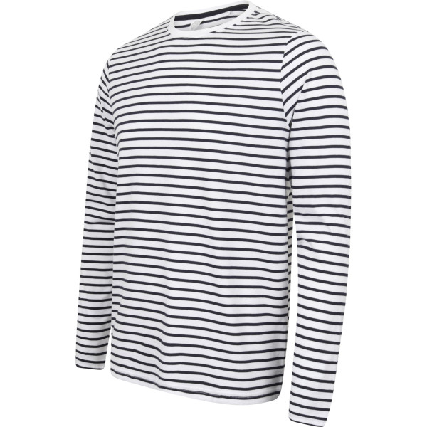 T-shirt rayé manches longues personnalisable en coton – Vêtement d’entreprise pour communication et fidélisation
