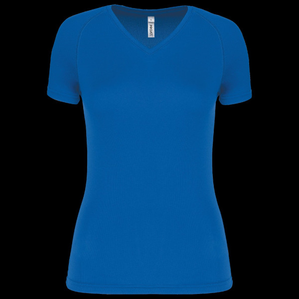 T-shirt de sport manches courtes col V femme personnalisé – Support textile communication entreprise