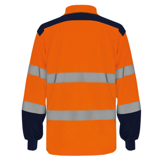 Polo bicolore manches longues haute visibilité EN ISO 20471 Classe 2 personnalisé pour entreprises – BCM Goodies
