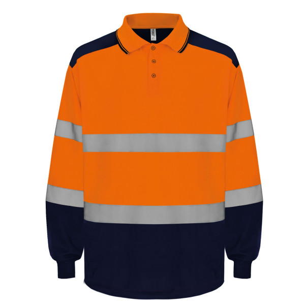 Polo bicolore manches longues haute visibilité EN ISO 20471 Classe 2 personnalisé pour entreprises – BCM Goodies