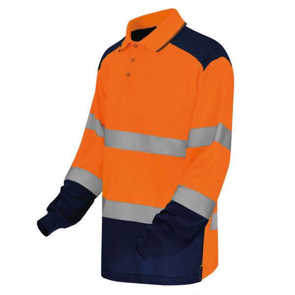 Polo bicolore manches longues haute visibilité EN ISO 20471 Classe 2 personnalisé pour entreprises – BCM Goodies