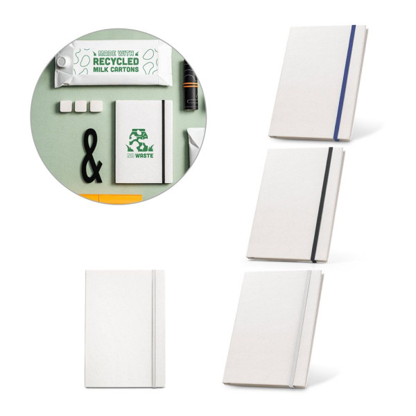 Bloc-notes A5 MILKY avec couverture rigide en papier recyclé - Personnalisable pour vos besoins en objets publicitaires B2B