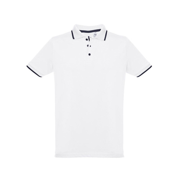 Polo en coton bicolore pour homme THC ROME WH - Polo publicitaire blanc personnalisable pour entreprise