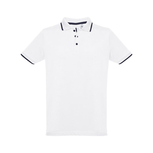 Polo en coton bicolore pour homme THC ROME WH - Polo publicitaire blanc personnalisable pour entreprise
