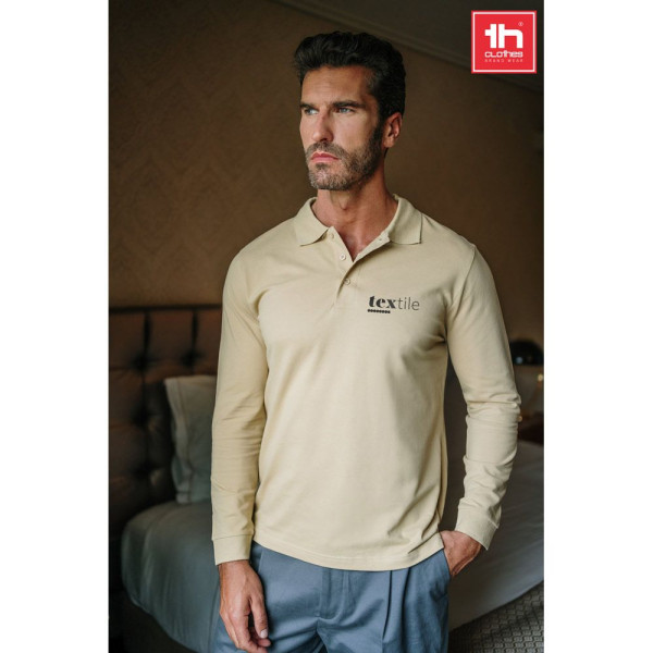 Polo THC BERN à manches longues en coton cardé pour hommes - Personnalisable pour entreprise - Qualité et confort - BCM Goodies