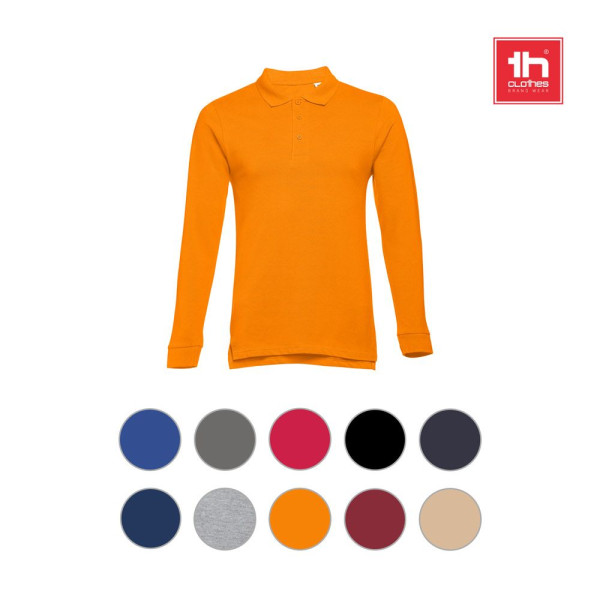 Polo THC BERN à manches longues en coton cardé pour hommes - Personnalisable pour entreprise - Qualité et confort - BCM Goodies