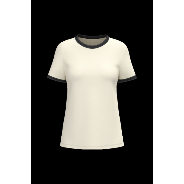 T-shirt ringer écoresponsable à bords contrastés effet délavé femme – Personnalisation pour communication B2B et objets publicit