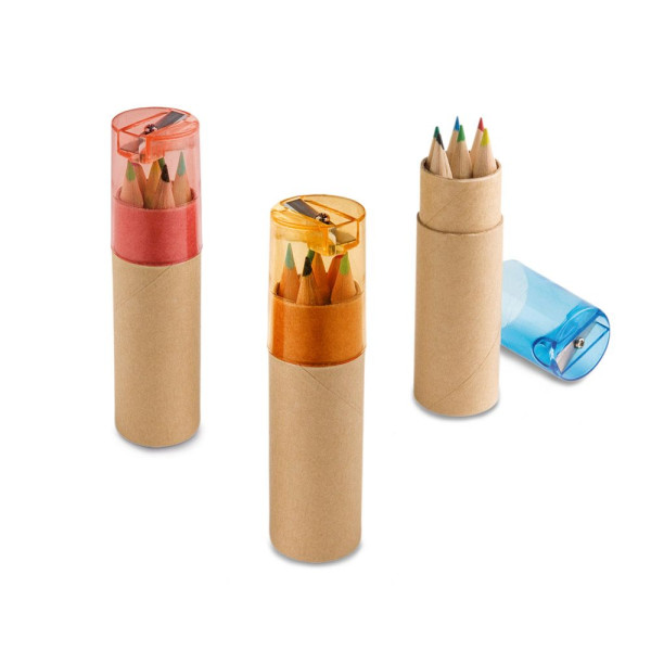 Boîte à crayons publicitaire avec 6 crayons de couleur et taille-crayon - BCM Goodies