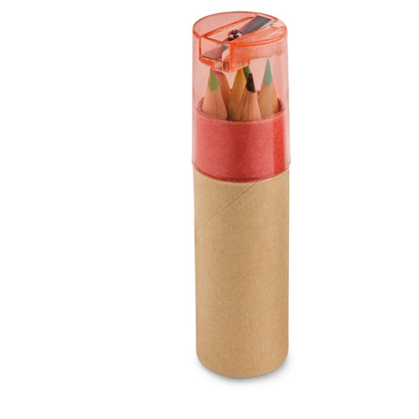 Boîte à crayons publicitaire avec 6 crayons de couleur et taille-crayon - BCM Goodies