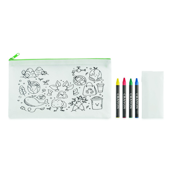 Trousse à crayons en non tissé avec 4 crayons de couleur - Objet promotionnel pour entreprise