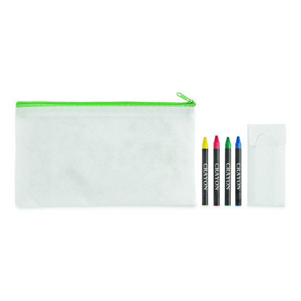 Trousse à crayons en non tissé avec 4 crayons de couleur - Objet promotionnel pour entreprise