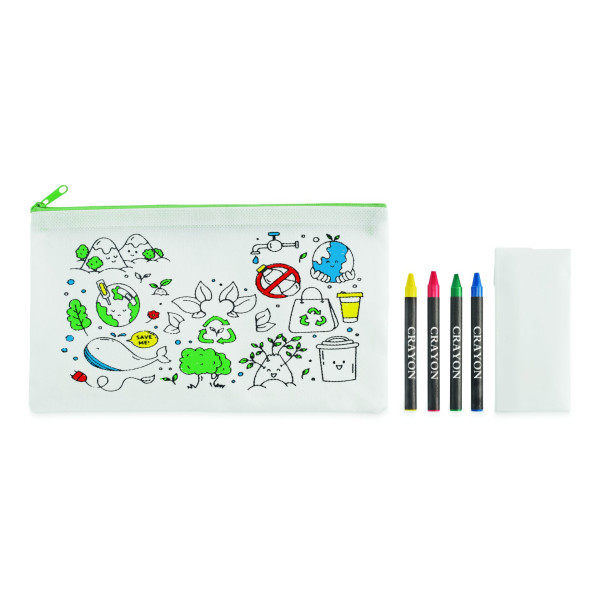 Trousse à crayons en non tissé avec 4 crayons de couleur - Objet promotionnel pour entreprise