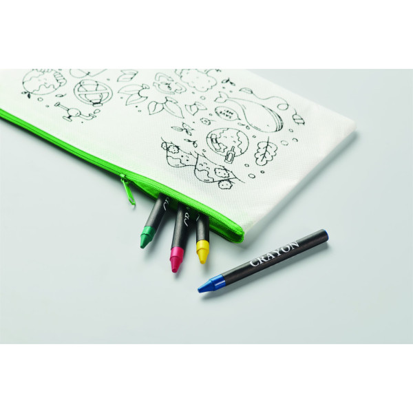 Trousse à crayons en non tissé avec 4 crayons de couleur - Objet promotionnel pour entreprise