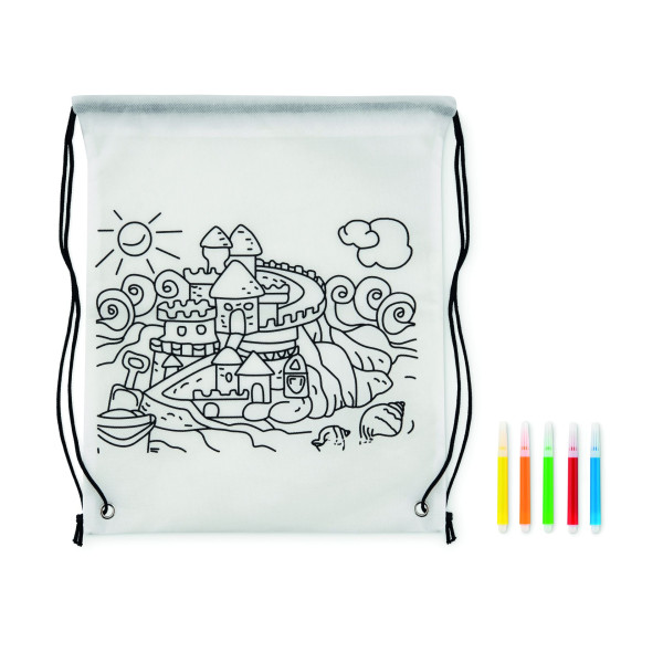 Sac à cordon non tissé CARRYDRAW avec 5 feutres de haute qualité - BCM Goodies
