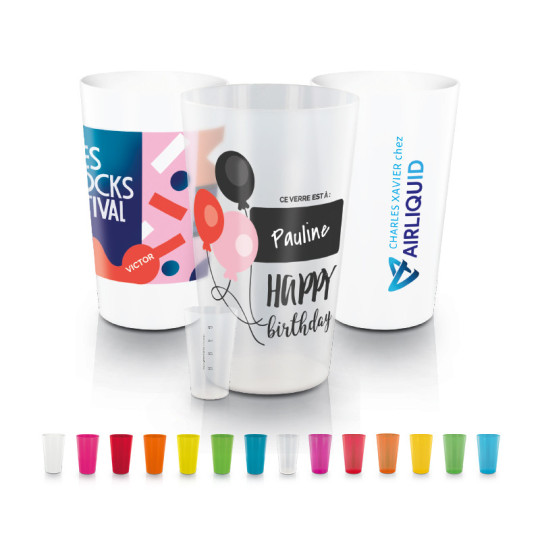 GOBELET PLASTIQUE REUTILISABLE 30 cl RAS BORD Personnalisable | BCM Goodies
