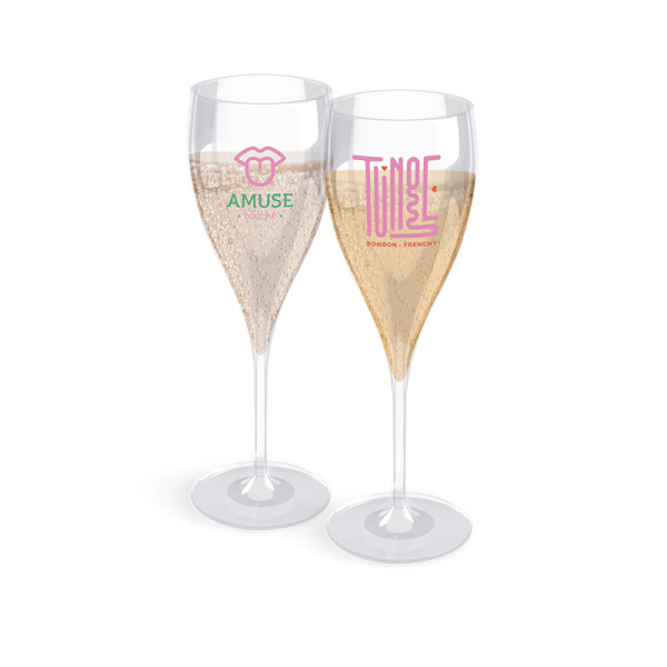 Flûte à champagne transparente 16 cl personnalisable – Made in France, réutilisable et recyclable – BCM Goodies