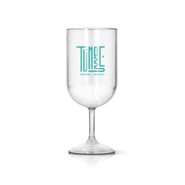 Verre à pied en plastique réutilisable Tritan 18 cl personnalisable – Objet publicitaire pour événements professionnels
