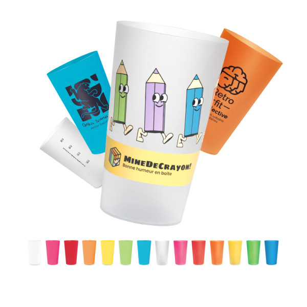 Gobelet réutilisable 30 cl personnalisable en plastique sans BPA – 7 coloris translucides et opaques