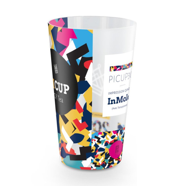 Gobelet plastique réutilisable 30cl personnalisé IML pour événements et communication d’entreprise – BCM Goodies