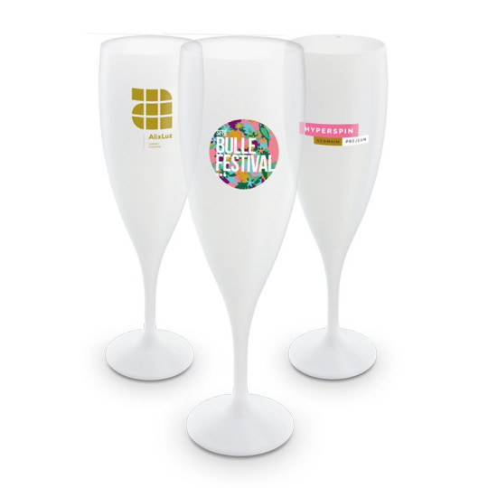 Flûte à champagne plastique réutilisable 14 cl personnalisable – BCM Goodies