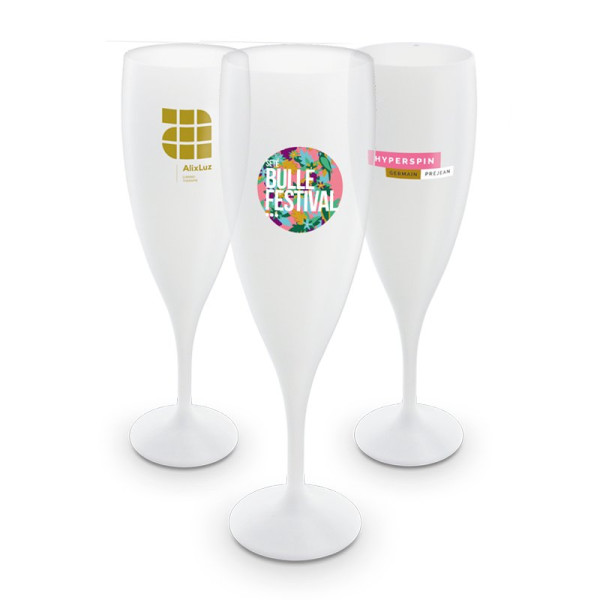 Flûte à champagne plastique réutilisable 14 cl personnalisable – BCM Goodies
