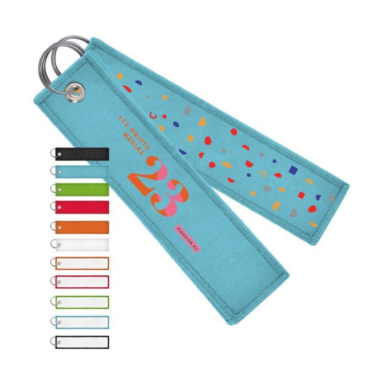 Porte-clé tissé personnalisable – Marquage logo 4 couleurs – Goodie d’entreprise BCM Goodies