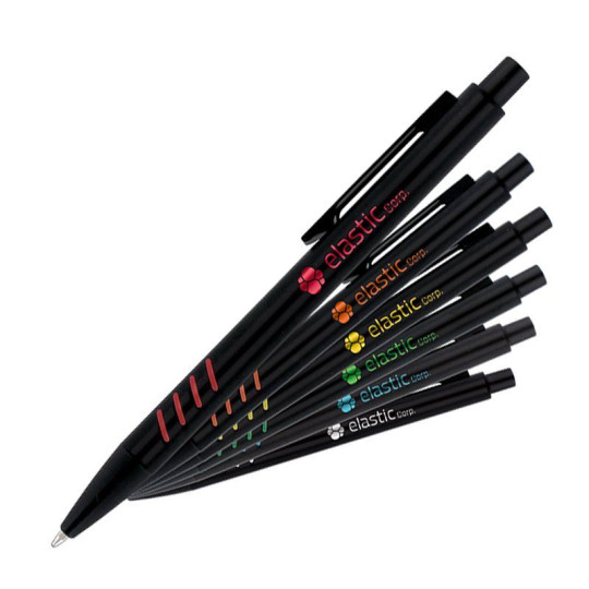 Stylo bille personnalisé bleu avec gravure colorée miroir et étui kraft – BCM Goodies