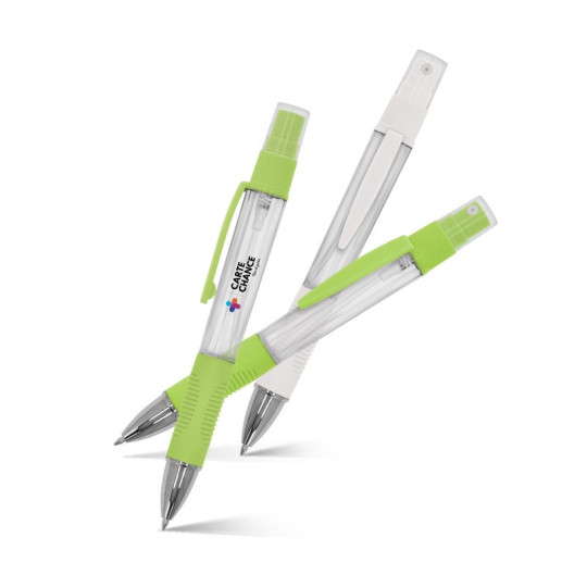 Stylo bille avec vaporisateur vide personnalisable – Marquage 1 couleur ou quadri – Objet publicitaire pour entreprises