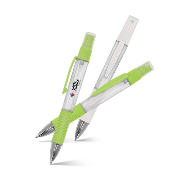 Stylo bille avec vaporisateur vide personnalisable – Marquage 1 couleur ou quadri – Objet publicitaire pour entreprises
