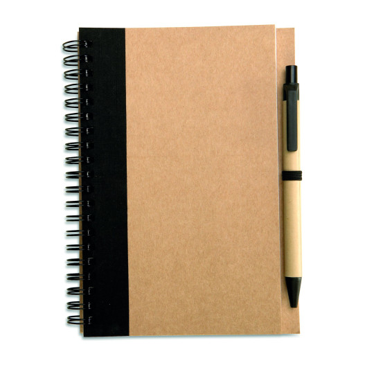 Bloc-notes recyclé et stylo SONORA PLUS - Carnet à spirale en papier recyclé avec stylo écologique - BCM Goodies