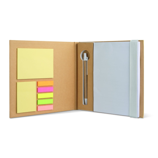Set de papeterie QUINCY - Carnet de notes écologique avec bloc-notes, blocs d'adhésifs et stylo à bille assorti